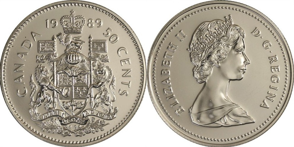 Канада 50 центов, 1978 - 1989 Королева Елизавета II XF