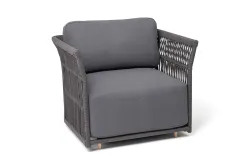 "Лугано" кресло плетеное из роупа, каркас алюминий темно-серый (RAL7024) муар, роуп темно-серый круглый, ткань темно-серая YB25-0027