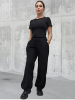 21331 Брюки-палаццо внизу с утяжкой флисовые черные (52)