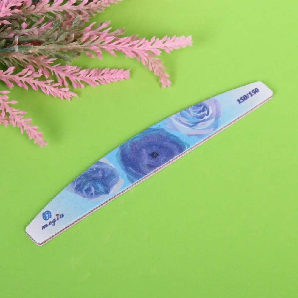 Пилка для ногтей наждачная в пакете «Professional - Flowers» абр. 150/150, полумесяц, цвет в ассортим., 17,8*2,8*0.04см