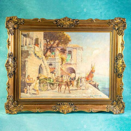 Винтаж: Антикварная картина «Восточный Пейзаж»