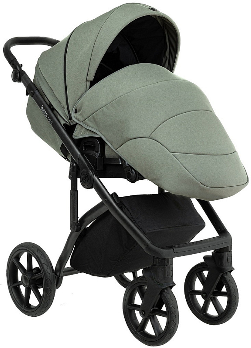 Детская коляска Roan Bass Next 3 в 1 с автокреслом Tutis Elo Black BSN/43/2 Sage Green/Black/ руч.Black