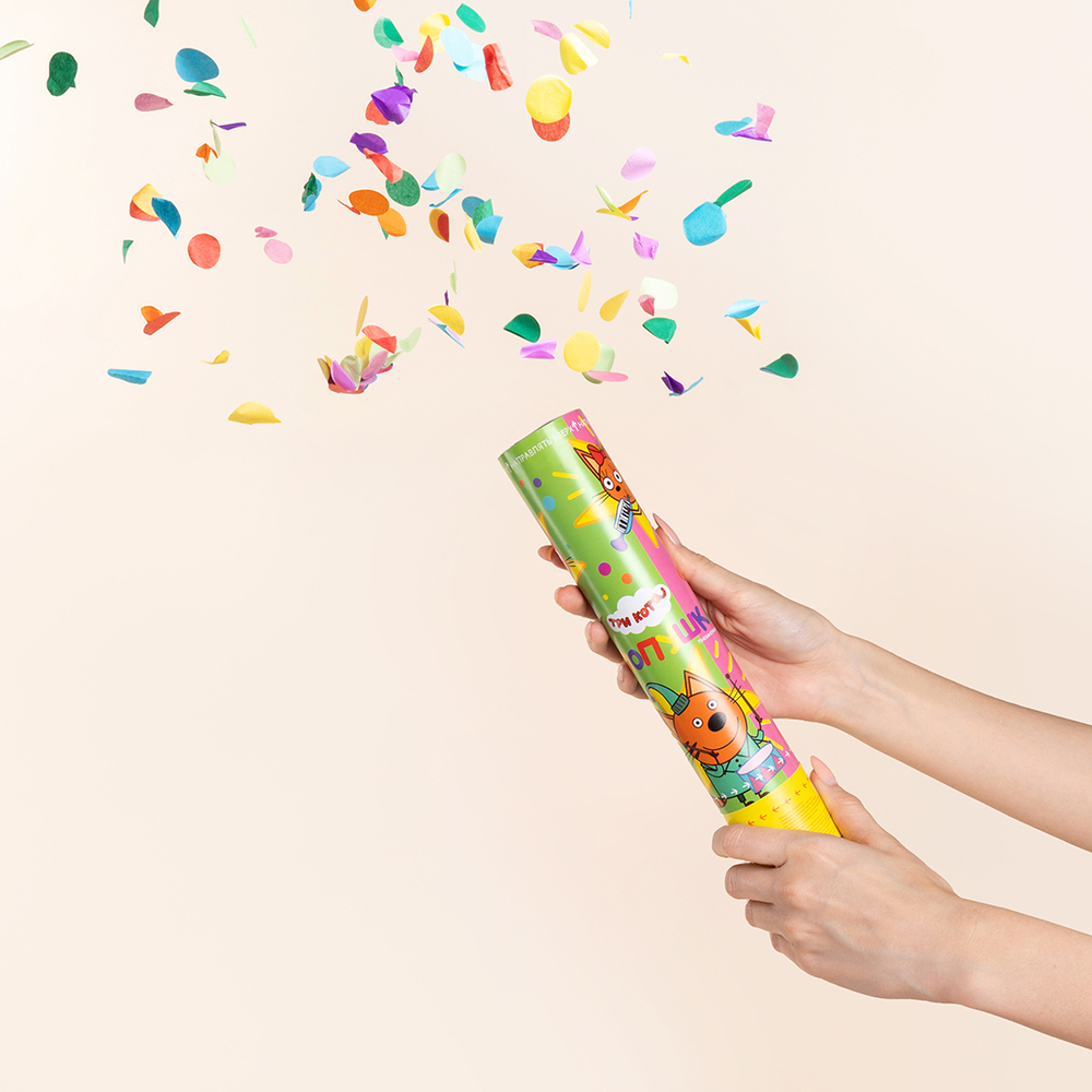 Пневмохлопушка «Три кота. Круги» разноцветные металлик, 30 см, 1 шт.