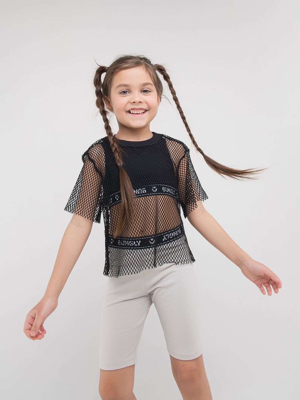 Футболка укороченная из сетки "Уголь"