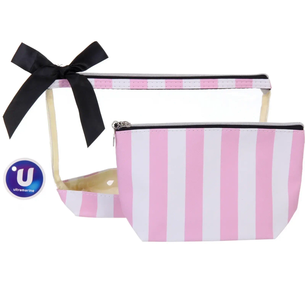 Косметички 2шт «ФРАТЕЛЛИ», цвет цвет розовый/белый, 26*15*7см (лейбл Ultramarin)