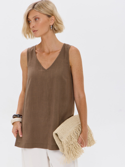 Удлиненный топ из льна с V-вырезом