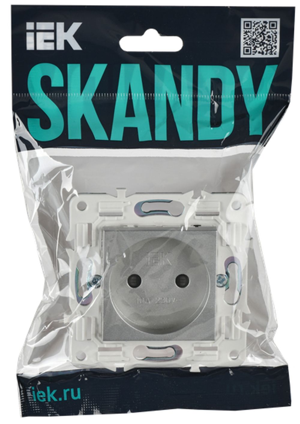 SKANDY Розетка без заземления с защитными шторками 10А SK-R01S серебряный IEK