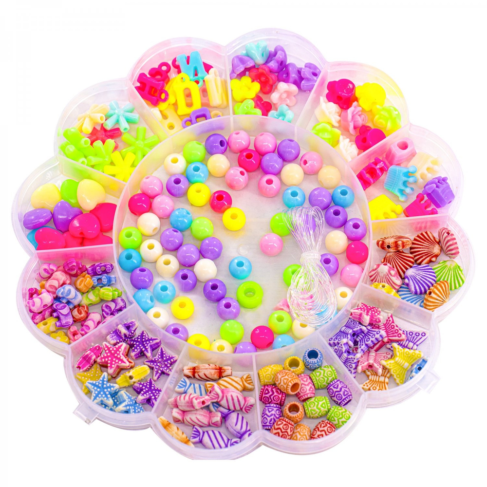 Набор для создания украшений-бусины Alingar, 155х155х18 мм, "Цветочек Candy", 12 видов бусин, подвески, 1х2,1 м леска, пластик.пенал