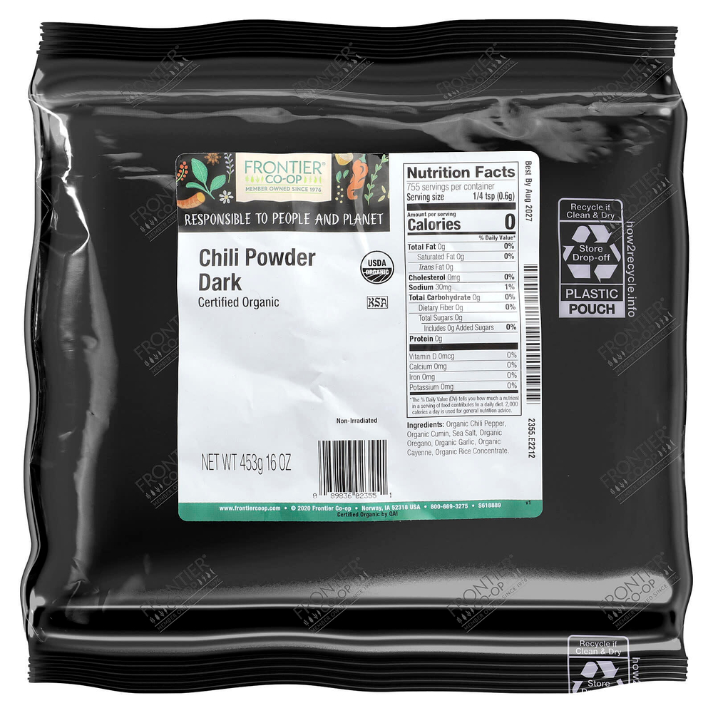 Frontier Co-op, Органический порошок чили темный, 453 г (16 унций)