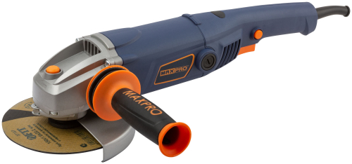 MAX-PRO Шлифмашина угловая 1350 Вт, 9000об/мин, быстрозажимной кожух 150мм, антивибрационная ручка, дополнительные щетки,резиновый кабель, 2,9 кг, кор 85139