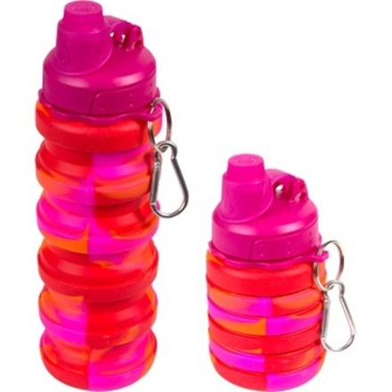 Бутылка для воды складная 500мл, 24 x 7 см, силиконовая, с метал.крышкой, оранжево-розовая