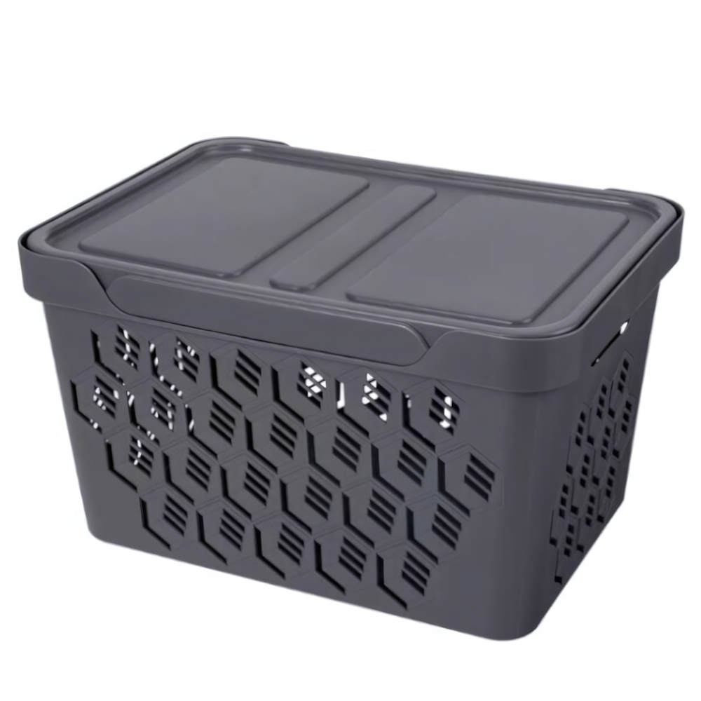 Ящик с крышкой универсальный "deluxe", 380х276х220 мм, 18л (серый)
