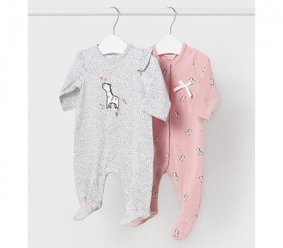 Комбинезон для девочки Mayoral Newborn Зебра Розовая пудра, 2 шт.