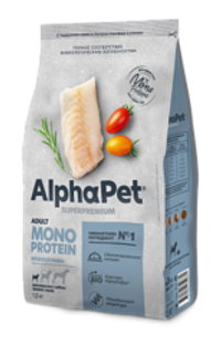 AlphaPet 3кг "Superpremium" Monoprotein Сухой корм для собак мелких пород, белая рыба