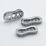 Коннектор-разделитель на 2 нити, цвет серебро, фианиты, размер 12,5*6 мм, цена за 1 шт