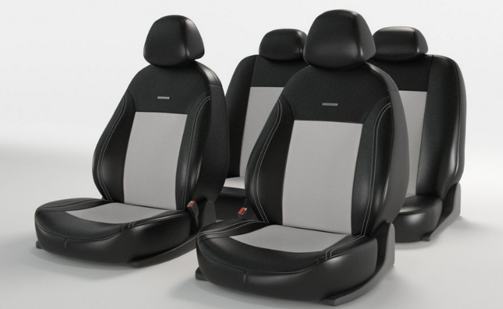 Чехлы на сидения CarFashion «ATOM LEATHER» 11000 - Экокожа -черный/св серый/шов серый