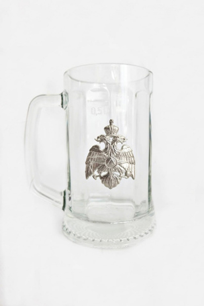 Кружка пивная с символикой МЧС (стекло, металл)