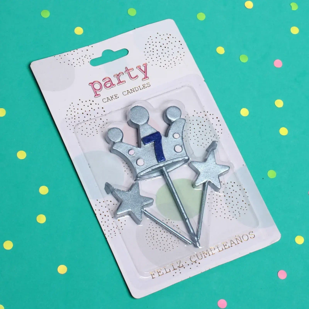 Свечи для торта Цифра Король желаний «7», голубой