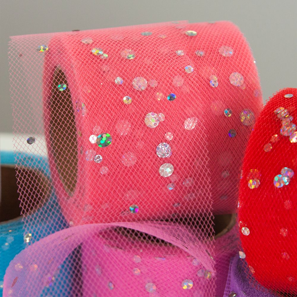 Лента (5,5 см*13,72 м) Фатин с пайетками, Голубой, 1 шт.