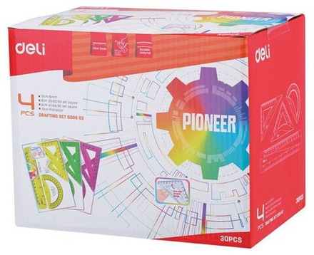 Набор геометрический (2прямоуг., 15см лин.), ассорти