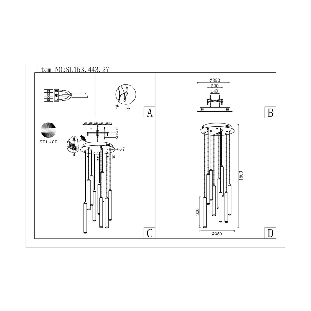 ST153.443.27 Светильник подвесной Черный LED 1*27W 4000K 2 295Lm Ra  IP20 D350xH1 500 180-240V