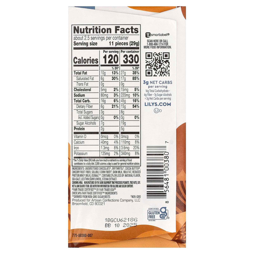 Lily's Sweets, батончик в молочном шоколаде, соленая карамель, 36% какао, 79 г (2,8 унции)