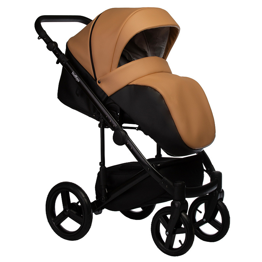 Детская коляска Indigo Tour Eco 3 в 1 Te05 черная кожа+рыжая кожа
