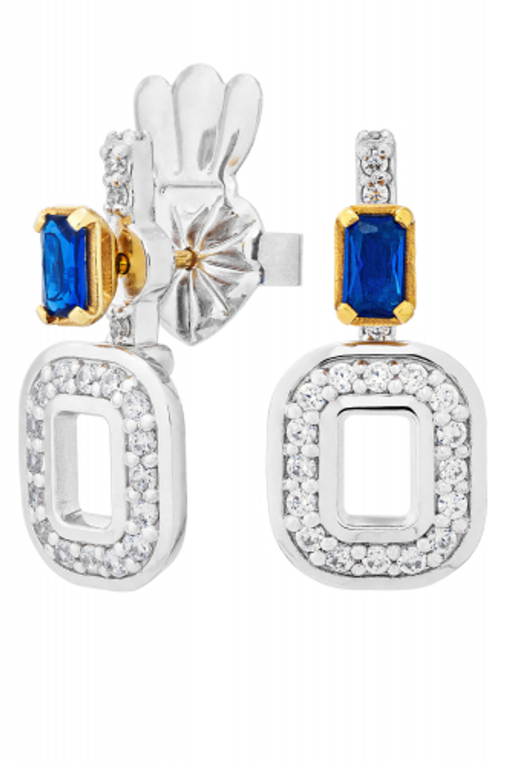 Серьги из серебра со вставками из выращенной шпинели и бесцветных фианитов