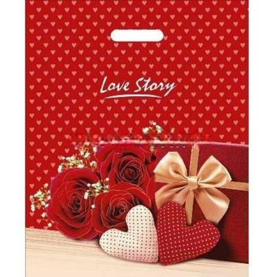 Пакет с прорубной ручкой ПВД 38х47 (60 мкм) "Лав стори" лам. (50/500 шт.) Интерпак