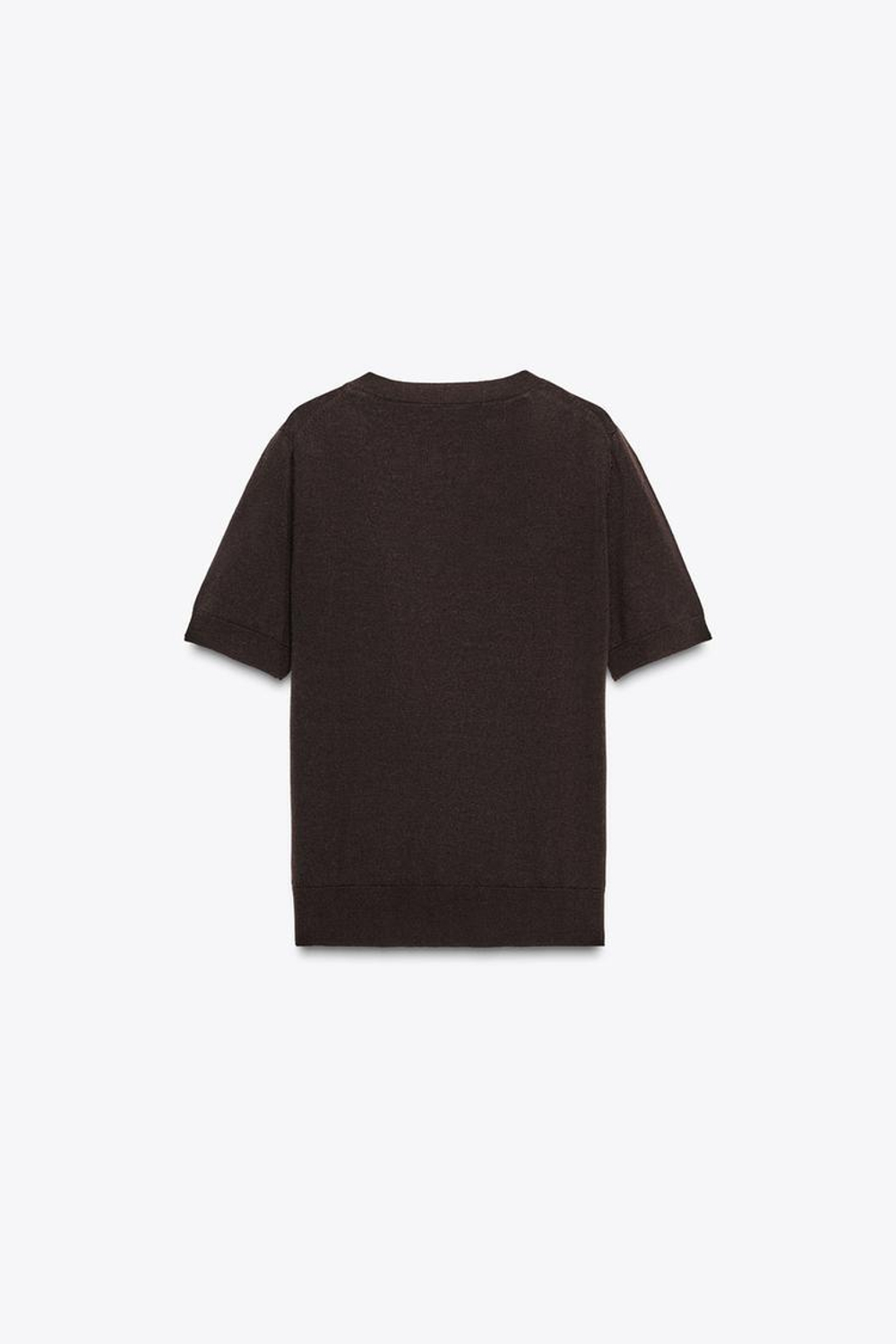 ZARA ТОП ИЗ 100% ШЕРСТИ С КОРОТКИМИ РУКАВАМИ, ТЕМНО-КОРИЧНЕВЫЙ