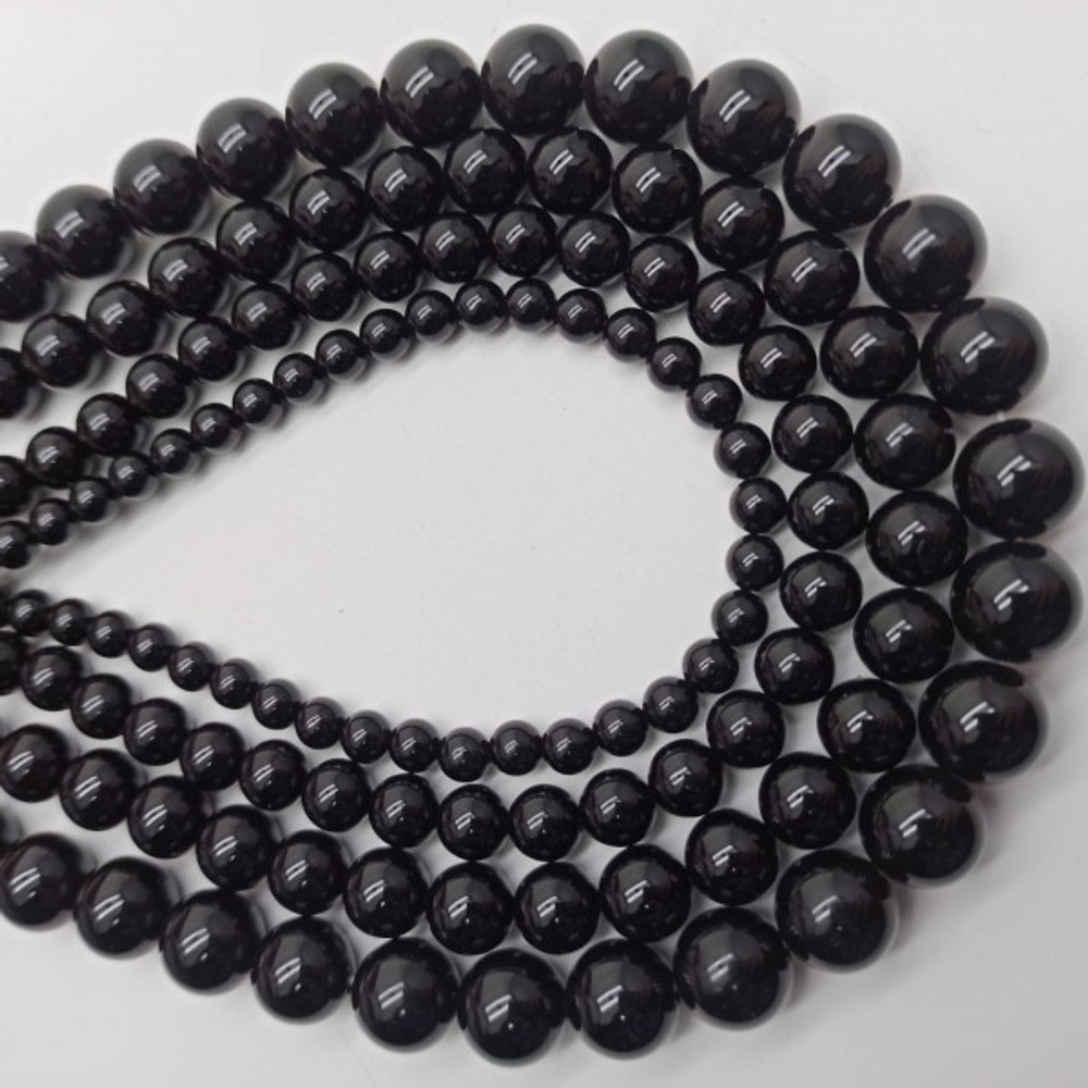 2176-6 Агат, чёрный, тонированный, шарик гладкий, 6 мм, 38см