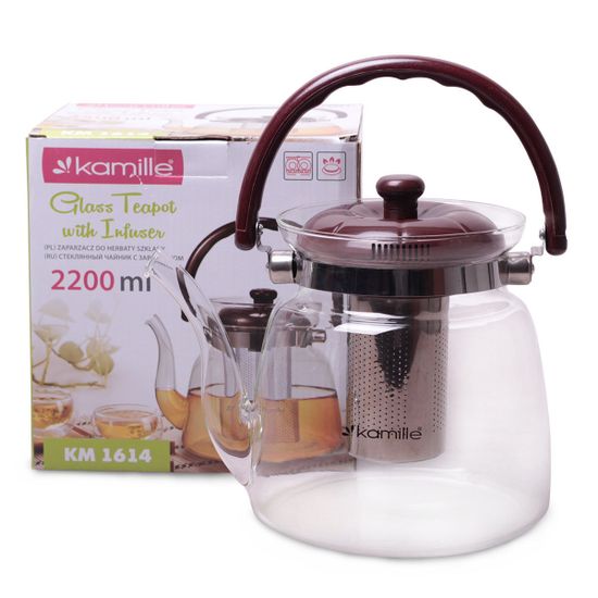 Заварочный чайник 2200 мл. Kamille KM-1614 (стекло, нержавеющая сталь, пластик)