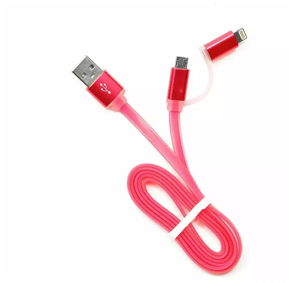 USB cable (2 в 1) Lightning/micro 1m (Safe/Speed)(А3) pink