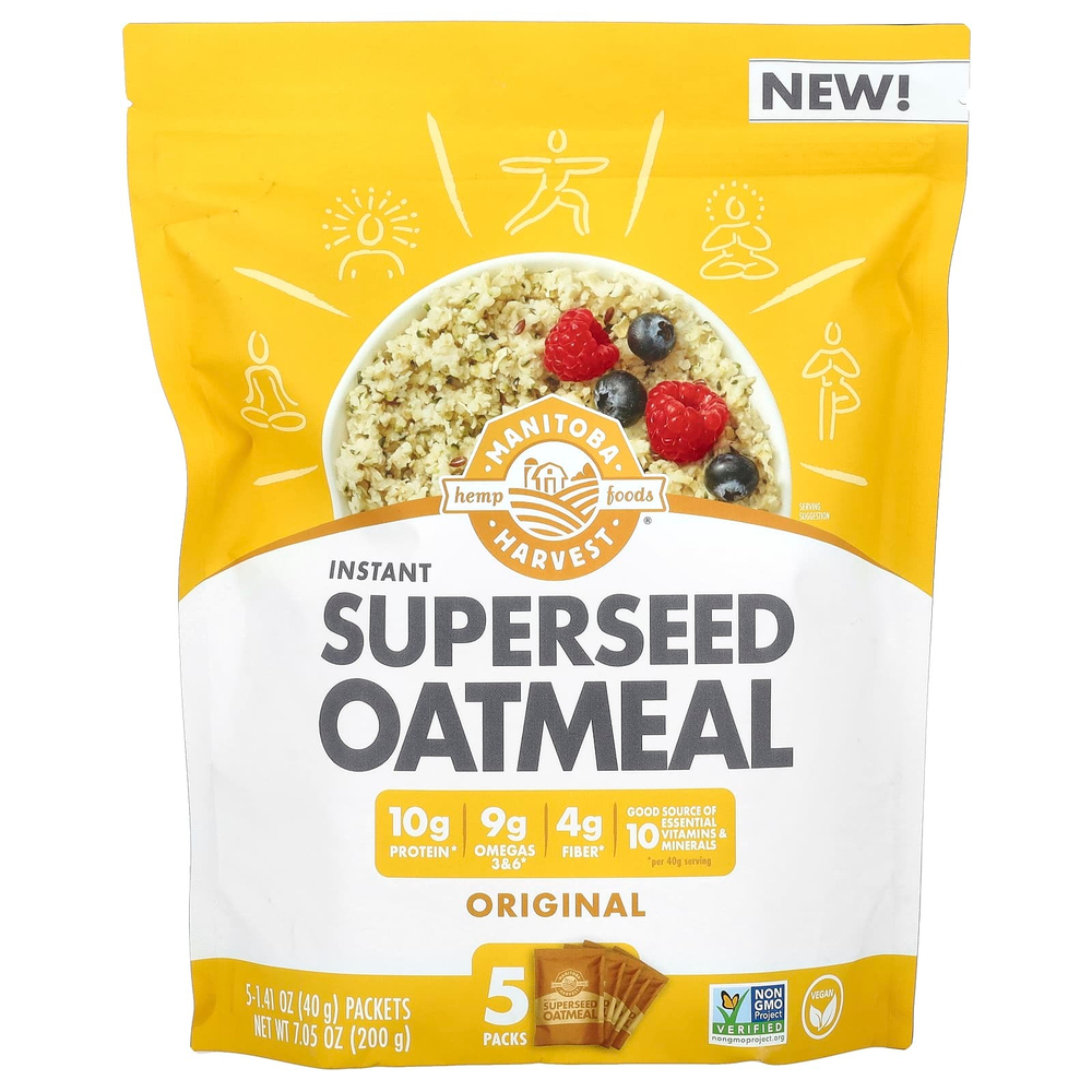 Manitoba Harvest, Овсянка быстрого приготовления, оригинальная, 5 пакетиков по 40 г (1,41 унции)