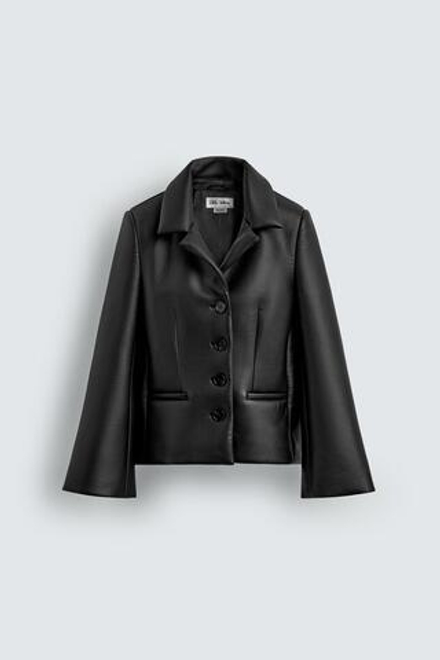 ZARA HARRY LAMBERT X DISNEY ПРИТАЛЕННЫЙ БЛЕЙЗЕР ИЗ ИСКУССТВЕННОЙ КОЖИ, ЧЕРНЫЙ
