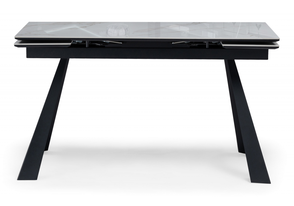 Керамический стол Woodville Маунт 140x80 белый мрамор, черный, ножки черные