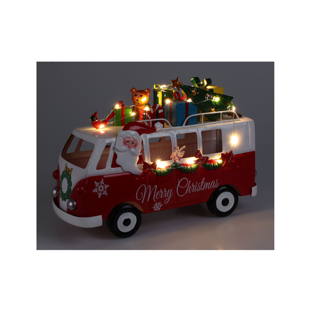 Санта в автобусе с LED подсветкой 22 см