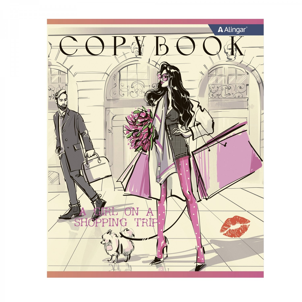 Тетрадь 36 л., А5, клетка, Alingar "Girls", скрепка, офсет, мелованный картон (стандарт), 5 дизайнов в пленке т/у