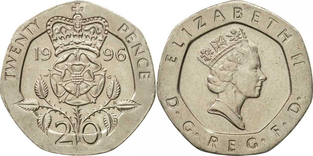 Великобритания 20 пенсов, 1985-1997 Королева Елизавета II XF