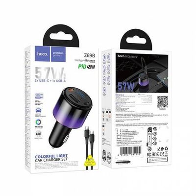 Автомобильное зарядное устройство для Type-C Hoco Z69B PD57W(2C1A) (black)