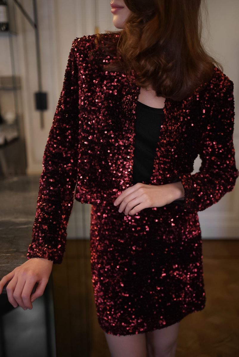 Юбка из пайеток мини красная