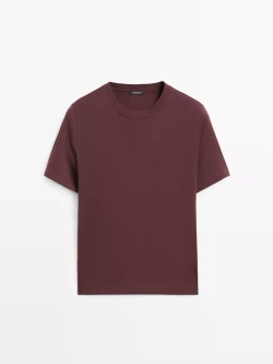 Massimo Dutti Футболка с коротким рукавом из 100% хлопка, бургунди