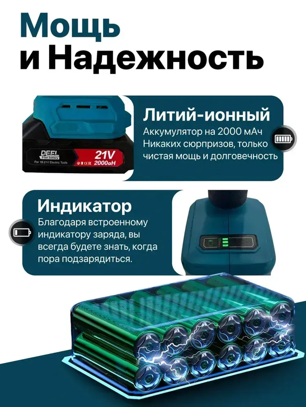 Шуруповерт аккумуляторный бесщеточный ударный дрель DEFL 21В, в кейсе, 2 АКБ 2 а/ч, многофункциональный 60 H/M для сверления, долбления, закручивания, шуруповерт для метала, синий