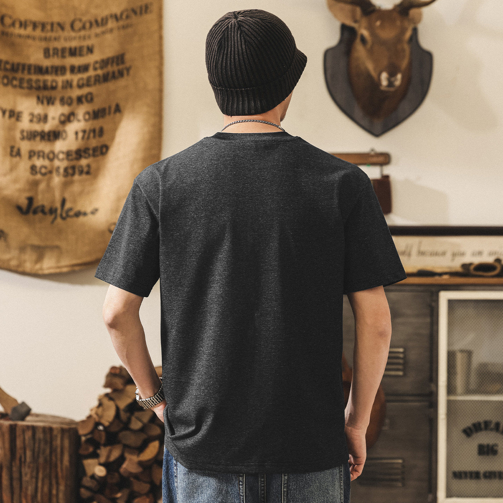 Мужская футболка из хлопка с декоративными швами, короткими рукавами в американском стиле