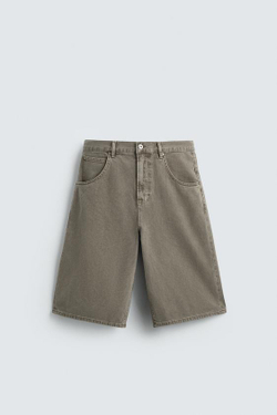 ZARA ДЖИНСОВЫЕ ШОРТЫ BALLOON FIT ИЗ РЕЛЬЕФНОЙ ТКАНИ, ХАКИ