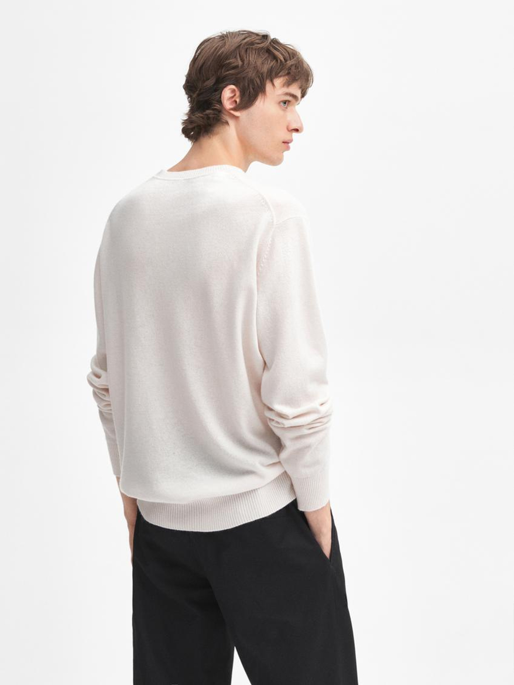 Massimo Dutti Джемпер из 100% кашемира с круглым вырезом, натуральный, кремовый