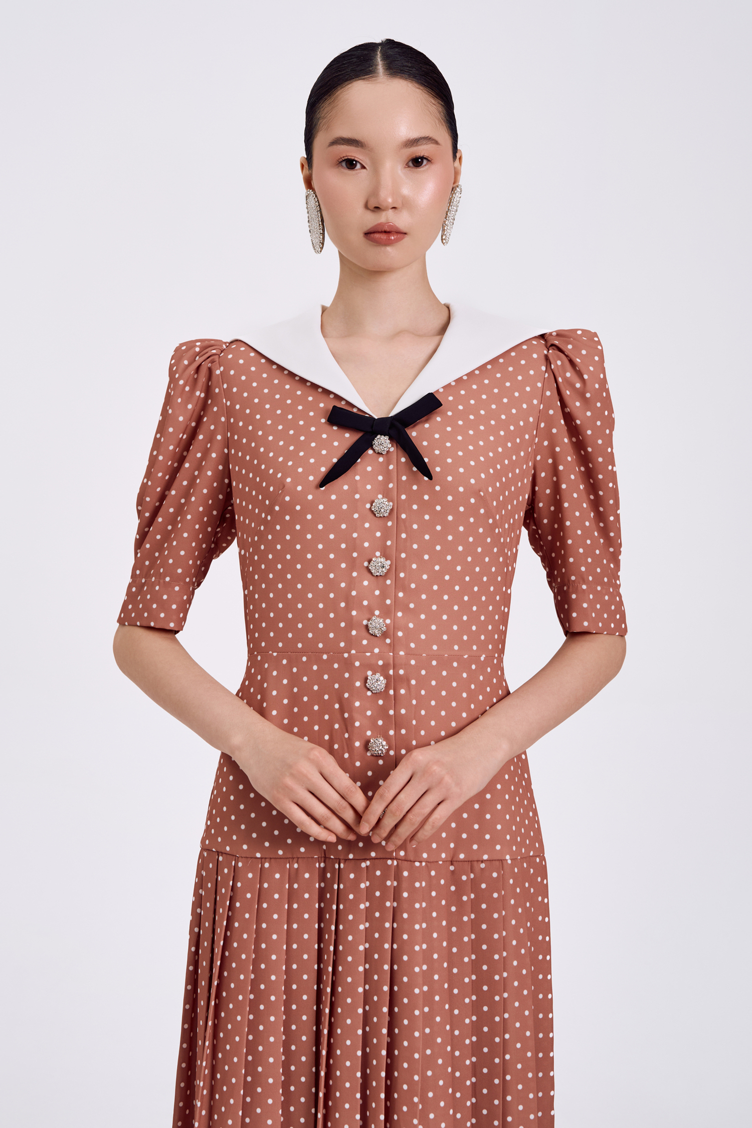 Платье Primavera (Примавера) коричневый в горошек