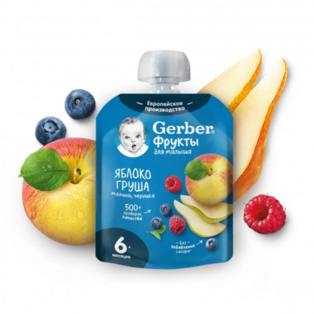 Пюре Gerber Яблоко,груша,малина,черника 90 гр