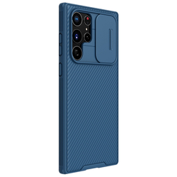 Чехол противоударный синего цвета от Nillkin для Samsung Galaxy S22 Ultra, с защитной шторкой для задней камеры, серия CamShield Pro Case