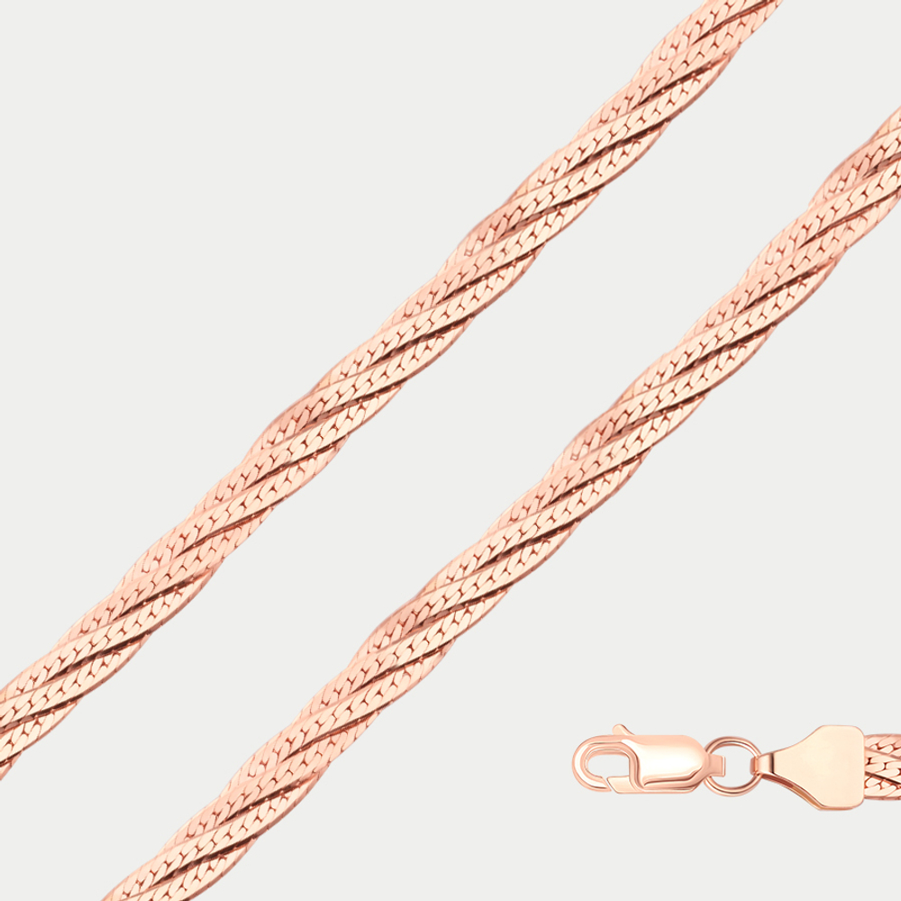 Цепь плетения "Косичка" полновесная без вставок из розового золота 585 пробы (арт. НЦ 12-026 0.40)